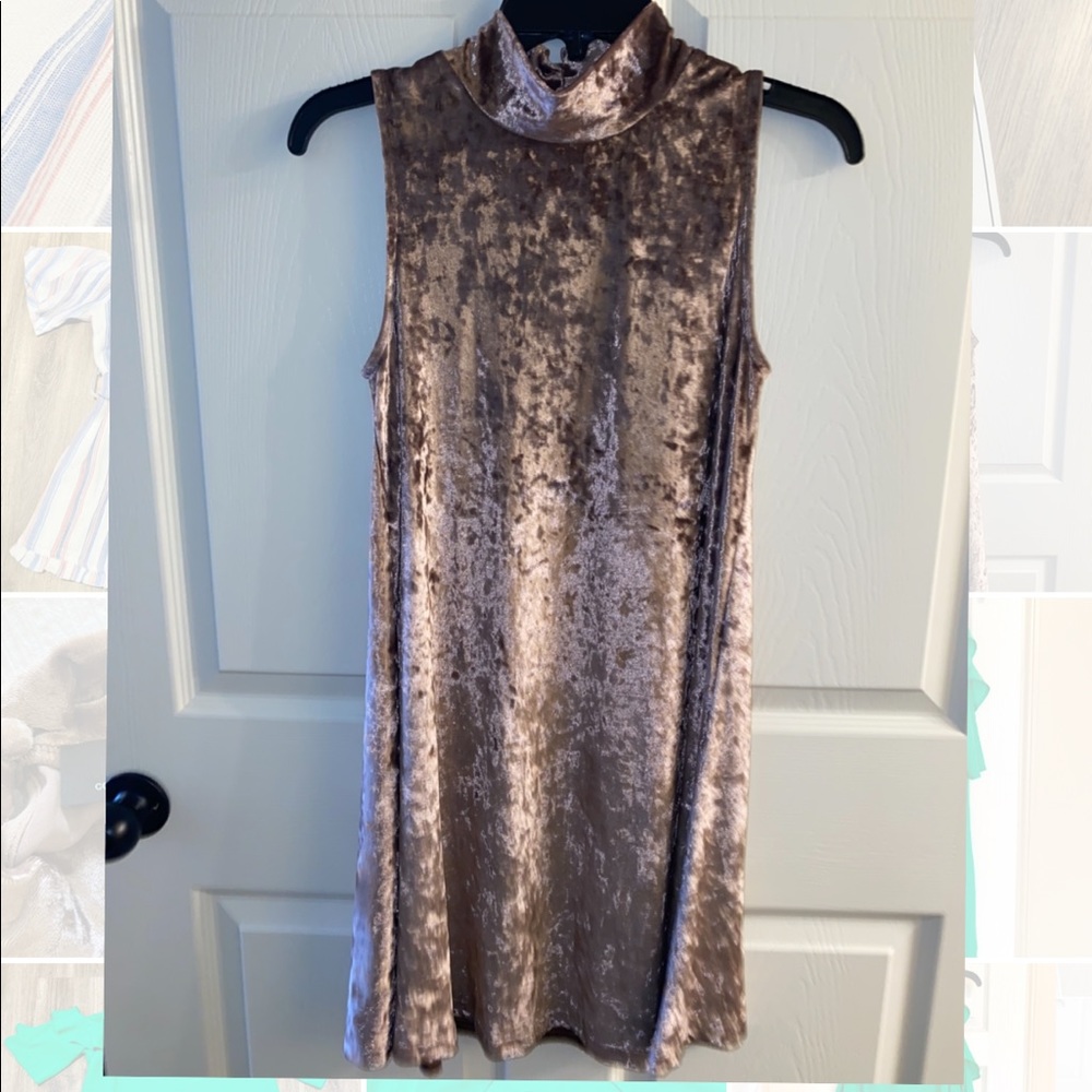 Lulu’s Taupe Velvet Mock Neck Dress